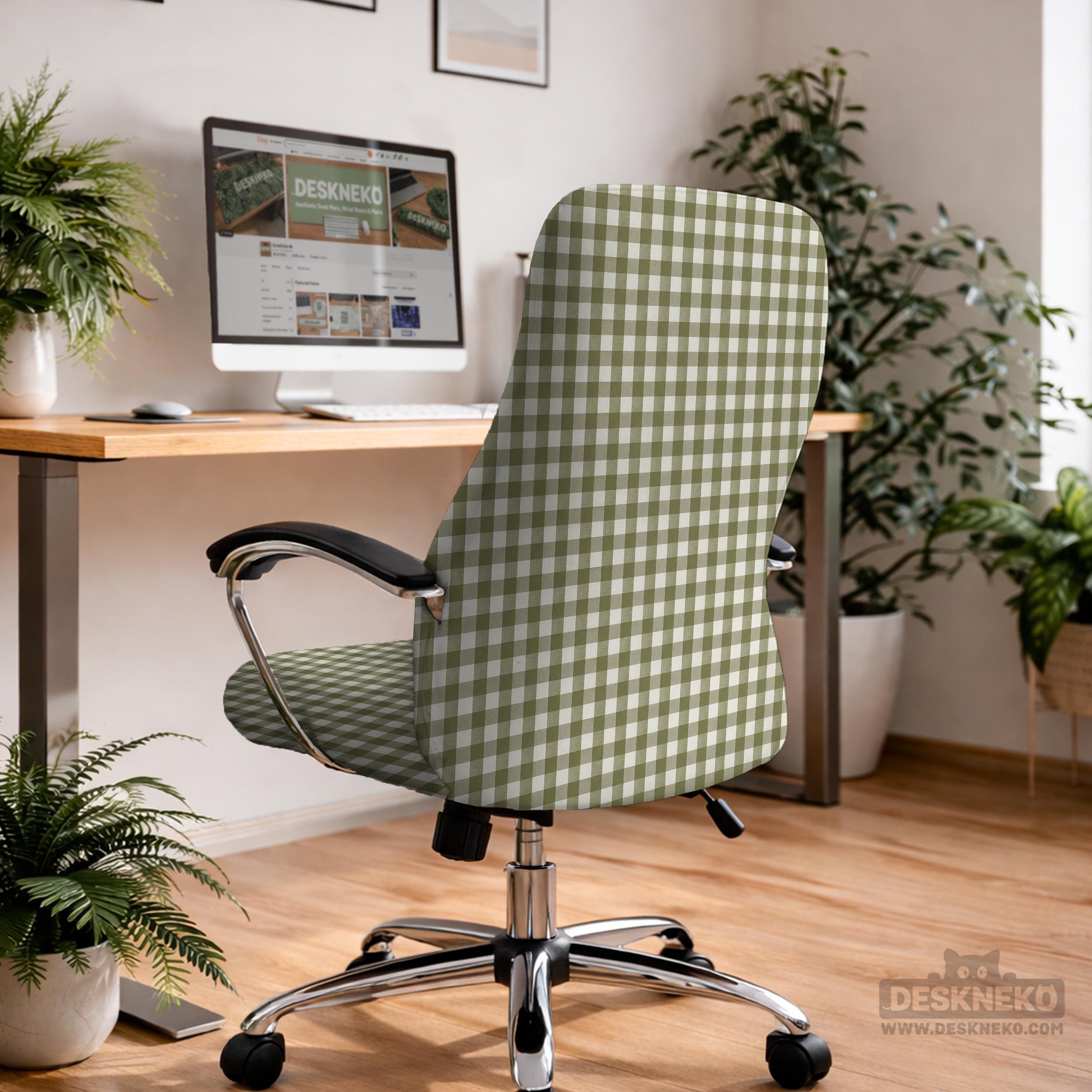 Olive Check Chair Cover image 3