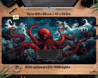 Octopus Desk Mat: Anime Mouse pad xl, Japanese Kraken Playmat tcg, extra large mousepad xxl, PC Keyboard Deskmat led/rgb, gift for gamer