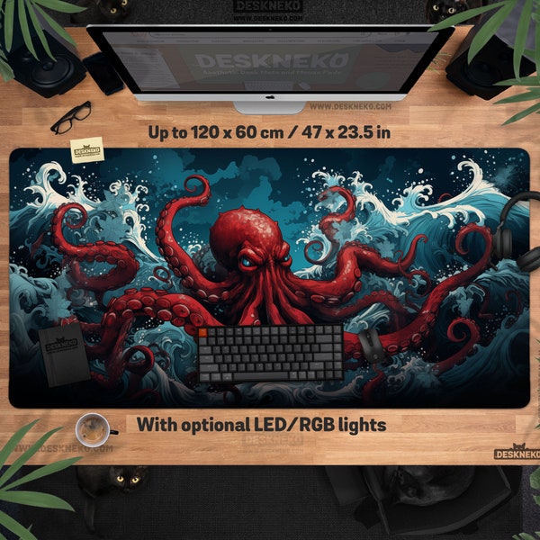 Octopus Desk Mat: Anime Mouse pad xl, Japanese Kraken Playmat tcg, extra large mousepad xxl, PC Keyboard Deskmat led/rgb, gift for gamer