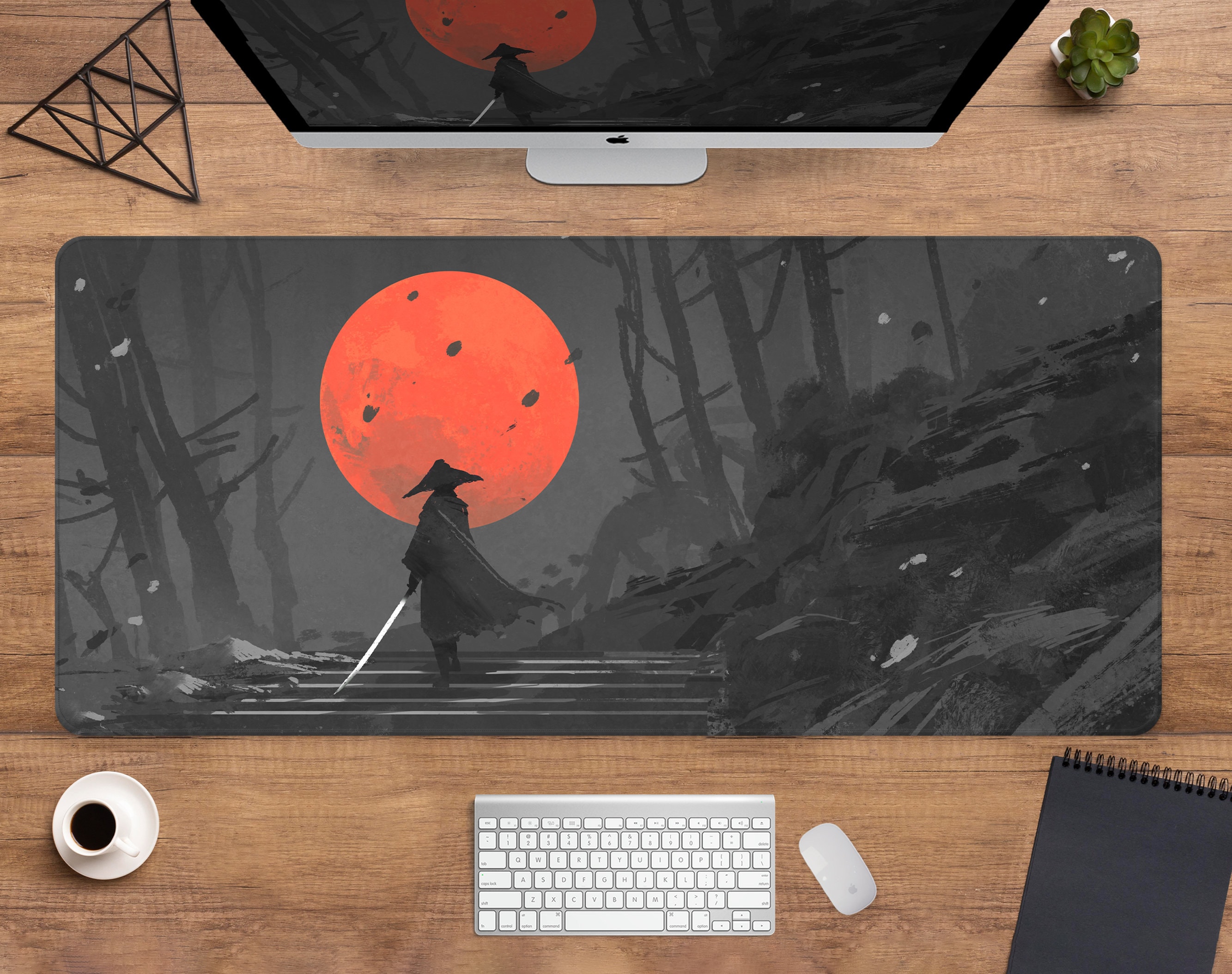 Samurai Deskmat Japan, Japanese Mousepad Black & Red Rising Sun
