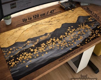 Abstract Black Gold Desk Mat: Mouse pad, Minimalist Deskmat xl, Scandinavia Minimalistic Art, xxl Large Mousepad led, Aesthetic Office Decor