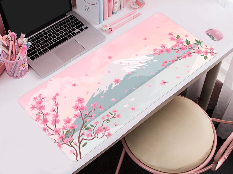 Fuji Cherry Blossom Desk Mat Japanese Mouse Pad Cute Minimal Etsy