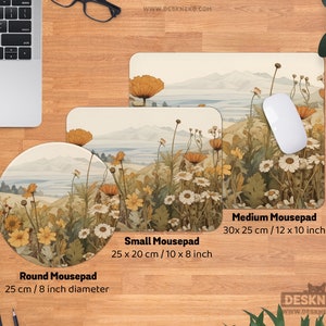 Cottagecore Desk Mat: Floral Mouse pad xl, extended Deskmat xxl, earthy beige brown painting, extra large mousepad, cutte office decor gift image 6