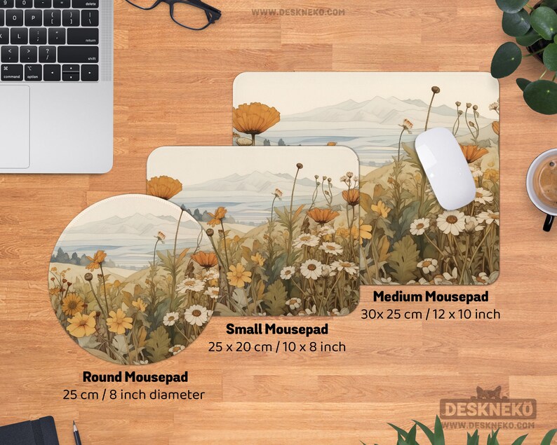 Cottagecore Desk Mat: Floral Mouse pad xl, extended Deskmat xxl, earthy beige brown painting, extra large mousepad, cutte office decor gift image 6