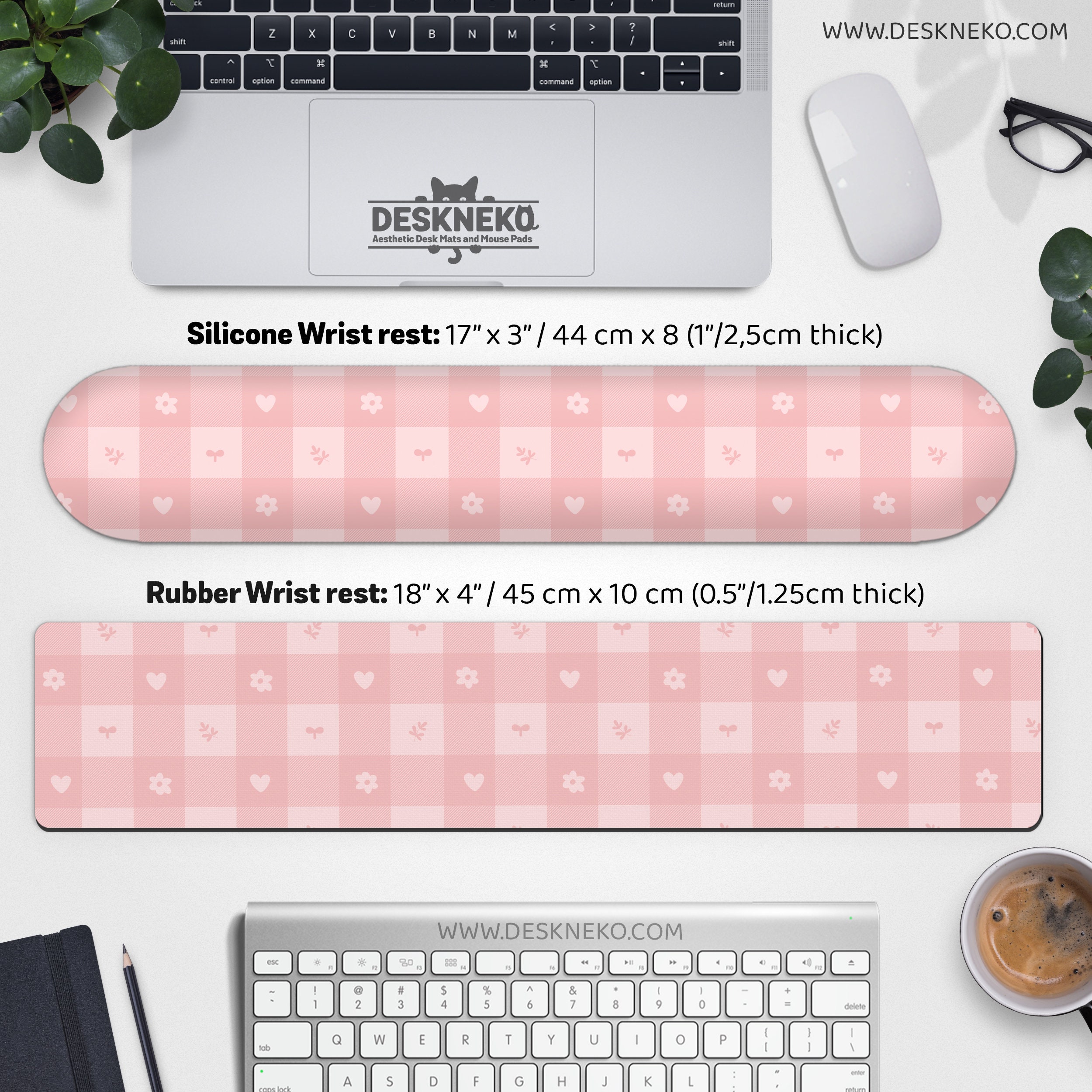 Pink Love Computer Mat Cute Desk Mat Pastel, Pink Deskmat Kawaii, Minimalist Gingham Floral ...