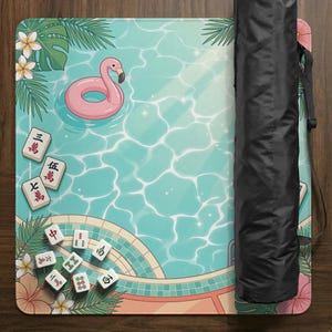Mahjong Mat, Tropical Flamingo Poolside Table Mat, Aqua Pink Summer Mahjong Tablecloth Protector, Tabletop Game Play Mat, Travel Gift image 12