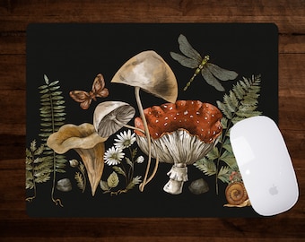 Witch mousepad, Forest desk mat xl, Boho mushroom forager, Cottagecore wicca pagan, nature deskmat, xxl mystical floral mouse pad