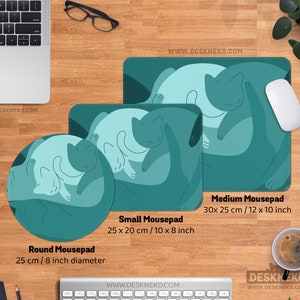 Teal Cats Desk Mat Mouse Pad, Green Mousepad Cute, Kawaii Cat Deskmat xl, Extra Large XXL, Extended table matt led, Aesthetic Office Decor image 6