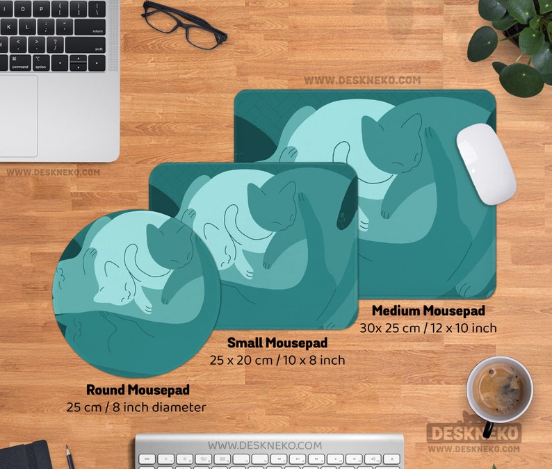 Teal Cats Desk Mat Mouse Pad, Green Mousepad Cute, Kawaii Cat Deskmat xl, Extra Large XXL, Extended table matt led, Aesthetic Office Decor image 6