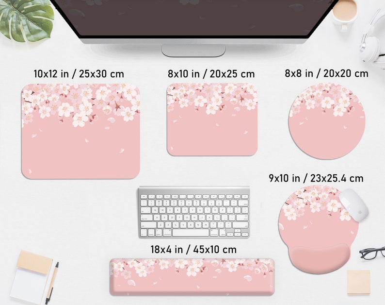 Cherry Blossom Desk Mat pink, Sakura Mousepad flower, pastel peach lofi anime aesthetic, kawaii gaming keyboard mouse pad xxl deskmat kawai bild 5