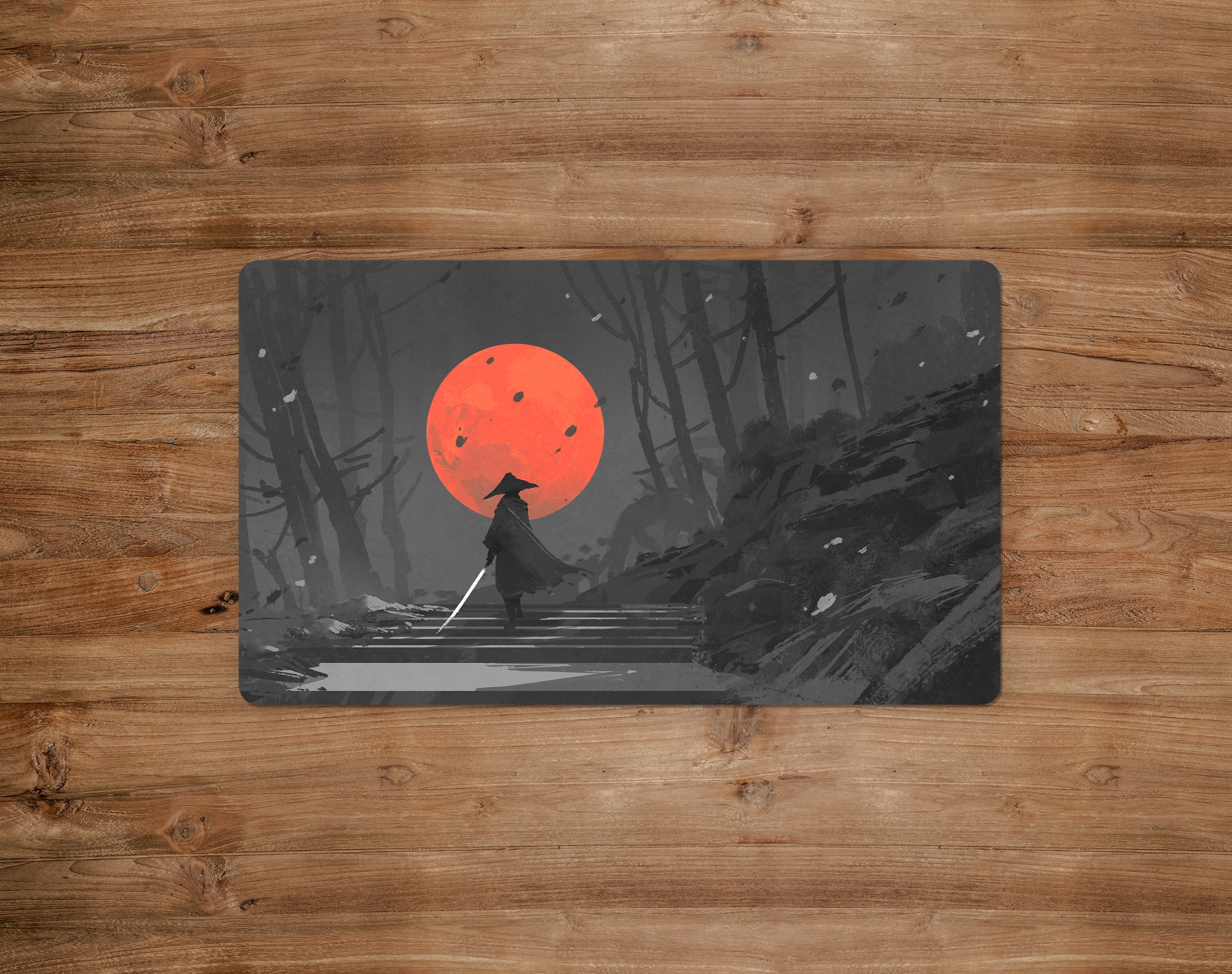 Samurai Deskmat Japan, Japanese Mousepad Black & Red Rising Sun