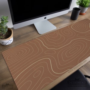 Tan Topo Desk Mat XL, Topographic Mouse Pad Large, Abstract LED Deskmat Brown, Extended Mousepad XxL, RGB Keyboard Matt, Minimalist contours