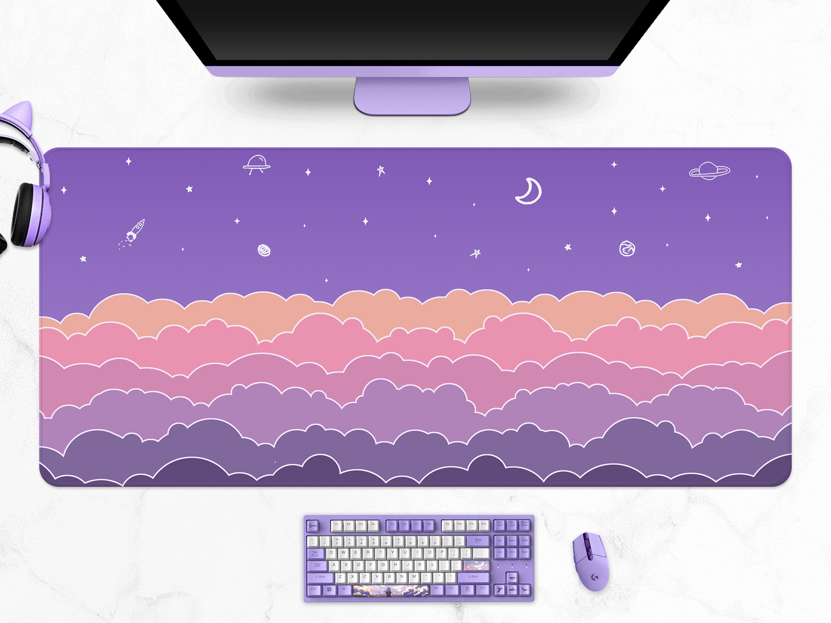 Aesthetic Pastel Gaming Mouse Pad for Desk XL Extended, Star Constellation  Space Marble Planet Pink Purple Desk Pad Large Keyboard Desk Mat, Kawaii  Cute Desk Accessories Decor Stuff, 31.5 X 11.8 Inch 