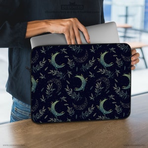 Celestial Laptop Sleeve, Computer Bag for women, Crescent moon stars cottagecore, Witchy cover ipad/macbook pro 10 11 13 14 15 16 17″ inch