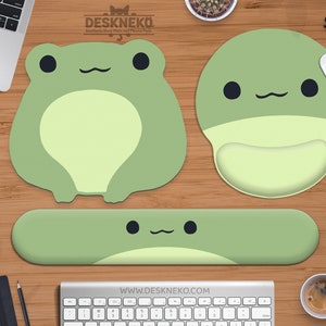 かわいいカエルのマウスパッド、リストレスト付きのかわいい緑のマウスパッド、柔らかいシリコンサポート、カワイアニメキーボードデスクマット、韓国/日本の美学
