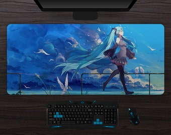 Hatsune Miku Mousepad | XL rectangular gaming mousemat | Extra Large XXL non slip gamer mouse pad | Vocaloid anime wallpaper