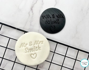 Personalised Mr & Mrs Cookie Embosser Stamp | 3D Printed | Wedding Day Biscuit Press | Bride and Groom Gift