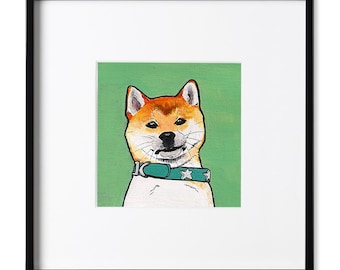 クリーム色の柴犬の水彩画プリント、Slaveika Aladjova 作、アート