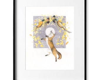 Fox and Pheasants Art Print