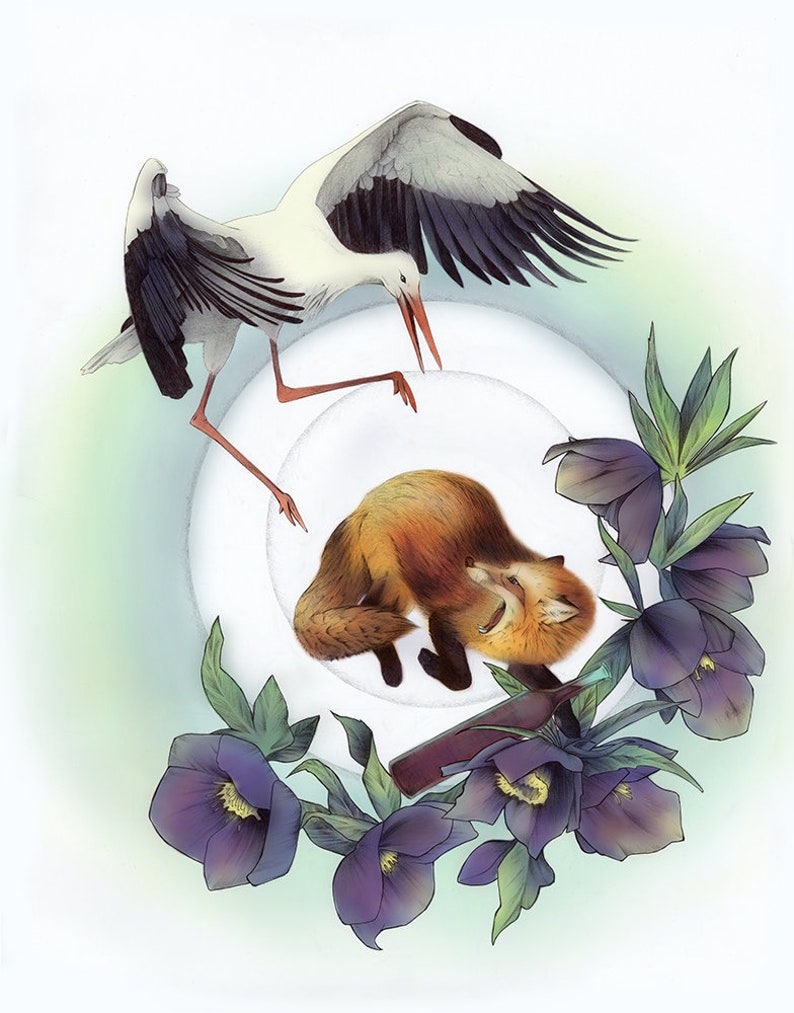 Fox and Stork Art Print image 2