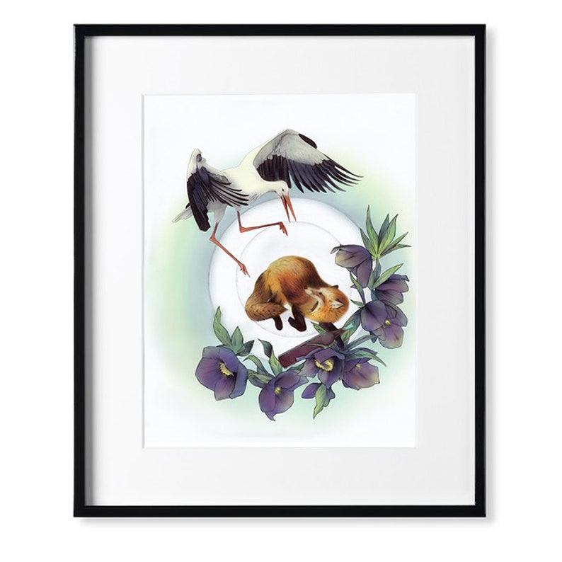 Fox and Stork Art Print image 1