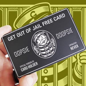 Get Out of Jail Free METAL Card –Funny Gag Gift, Monopoly Engraved Card, Birthday, Prank, Office Humor (Non-Personalized)