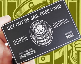Get Out of Jail Free METAL Card –Funny Gag Gift, Monopoly Engraved Card, Birthday, Prank, Office Humor (Non-Personalized)