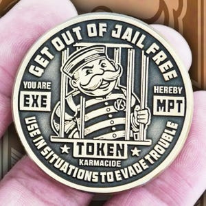 Gratis munt uit de gevangenis – grappig verzamelobject, custom propcadeau voor hem, uitdagingsmunt, pockettoken, grapcadeau, kantoorhumor