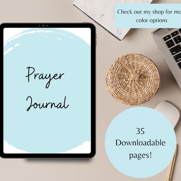 Prayer Journal, Gratitude Tracker, Prayer List, Bible bookshelf, Daily Prayer Log, Printable, Downloadable, Scripture, Sermon Notes, Blue