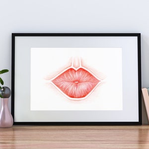 Roter Mund, Wand Kunstdruck, Wohnkultur, Modedruck, Lippen Poster, moderne Kunst, Buntstifte, minimalistische Illustration, originelles Geschenk.