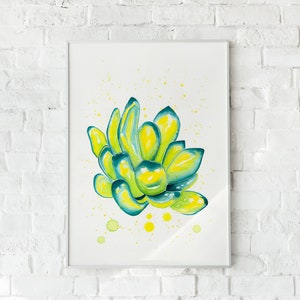 Pachyphytum Succulent wall art print, home and office decor, adult watercolor illustration, original gift.