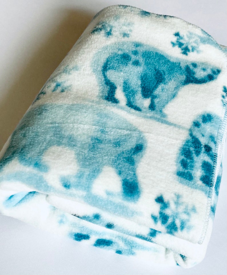 Polar Bears Fleece Receiving Blanket Swaddle XL 40x40 Bears Snowflakes Winter Holiday Baby