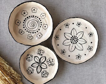 Handmade Ceramic Bowl Set | 3 Pieces Ceramics | Handpainted Ceramic | Handmade Plate | Gift |Ceramic Plate |