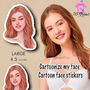 | d’autocollants Personnalisé Cartoon FACE CARTOONIZED Mi visage Télécharger l’image de vos amis Autocollant drôle 3 tailles