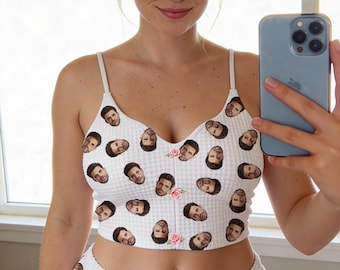 Photo Custom Appliques Notched Neckline Lingerie Set, gift, bachelorette party