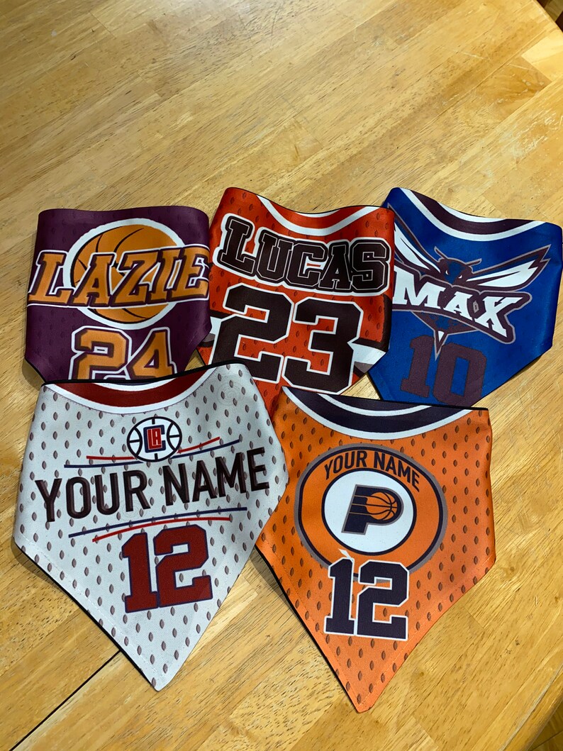 Dog Bandana Custom Name Jersey Age Basketball With Button Etsy