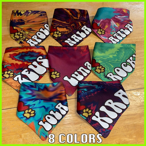 Dog Bandana Custom Name Tie-Dye Design With Button 8 couleurs