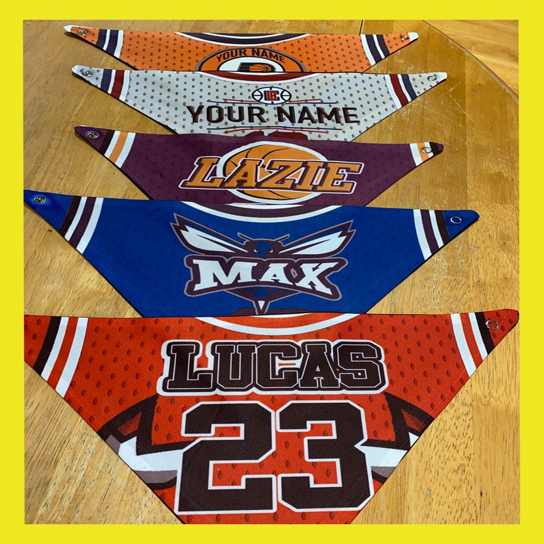 Dog Bandana Custom Name Jersey Age Basketball With Button Etsy