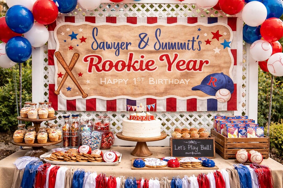 Rookie of the Year Birthday Banner, Baseball First Birthday Decor ...