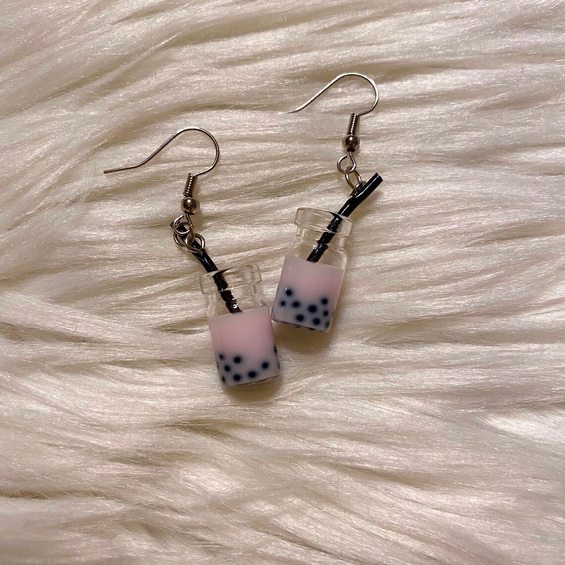 Different shades of pink boba silver dangle earrings Etsy