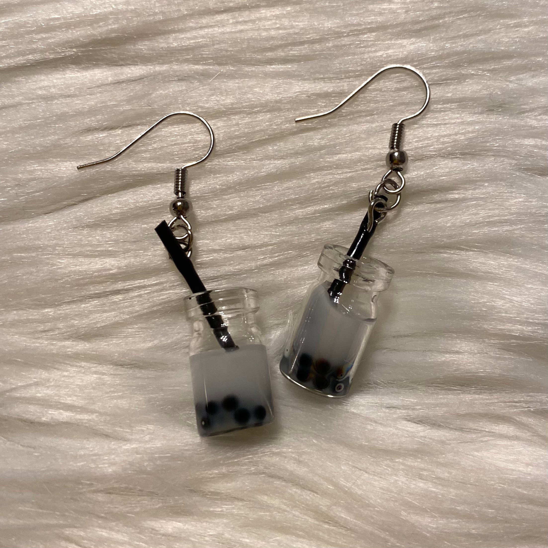 Different color boba silver dangle earrings Etsy