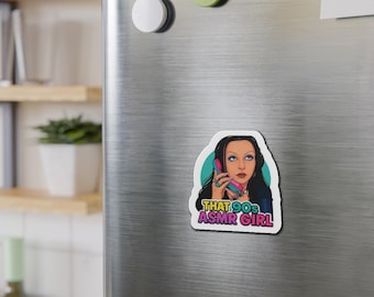90s ASMR Girl Die-Cut Magnet | Retro Decor, Gift for ASMR Lovers, Fridge Magnet, Nostalgic 90s Art, Fun Home Accessory