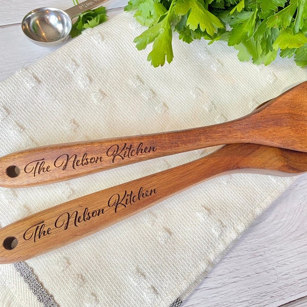 Engraved Wooden Spoon & Turner Set | Personalized Wood Spoon | Custom Wood Spoons with Engraved Handles