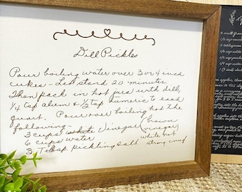 Handwritten Recipe or Letter on Sign | Handwriting Engraved on Wood Framed Sign | Personalized Gift for Mom, Grandmom, and More