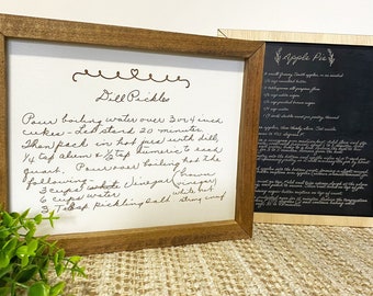 Handwritten Recipe or Letter on Sign | Handwriting Engraved on Wood Framed Sign | Personalized Gift for Mom, Grandmom, and More
