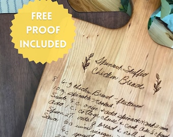 Engraved Recipe Cutting Board | Handwritten Recipe Engraved on Cutting Board | Personalized Cutting Board Gift
