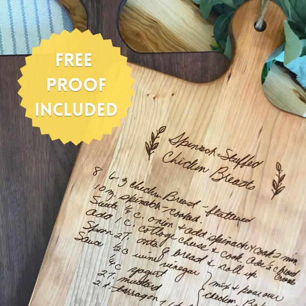 Engraved Recipe Cutting Board | Handwritten Recipe Engraved on Cutting Board | Personalized Cutting Board Gift