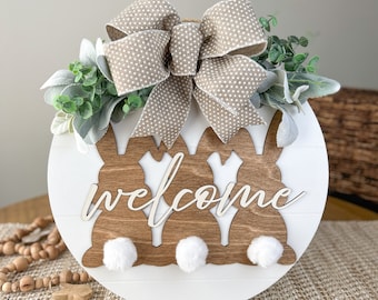 Shiplap Easter Bunny Welcome Sign | Spring Door Hanger