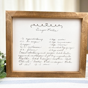 Handwritten Recipe Engraved on Wood Framed Sign | Handwritten Message Engraved | Handwritten Note Framed