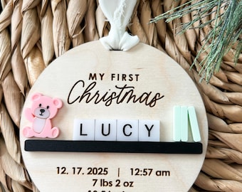 Baby's First Christmas Ornament with Personalized Name and Birth Stats